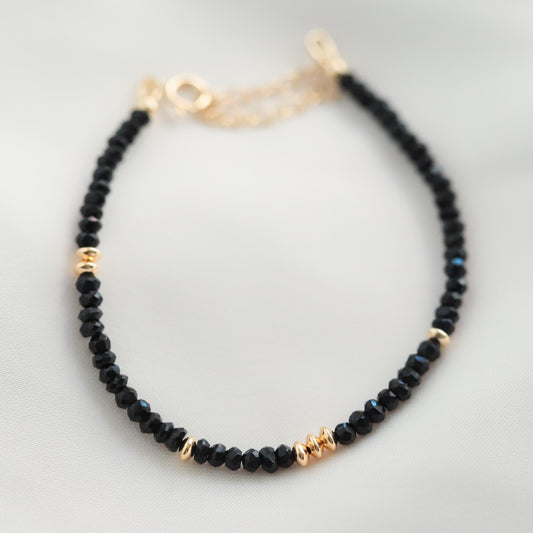 Black Spinel Bracelet | dainty tiny Black Spinel beaded bracelet | Black Spinel gold bracelet | genuine Black Spinel | Black Spinel 3mm