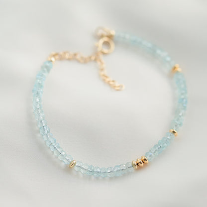 Aquamarine Bracelet | dainty tiny Aquamarine beaded bracelet | Aquamarine gold bracelet | genuine Aquamarine | Aquamarine 3mm