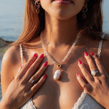 Baroque pearl + quartz necklace | clear quartz Necklace, clear quartz necklace, clear quartz necklace quartz necklace | clear quartz