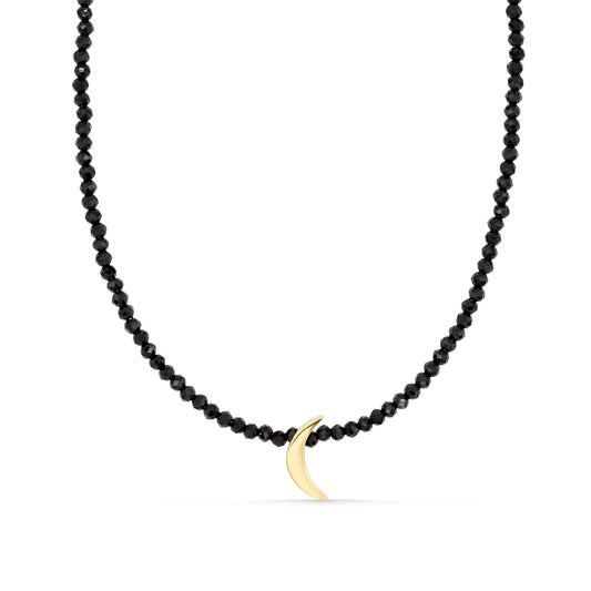 14K GOLD Black Spinel Moon Necklace | 2mm black spinel choker | gold black necklace | black spinel 2mm | black gemstone