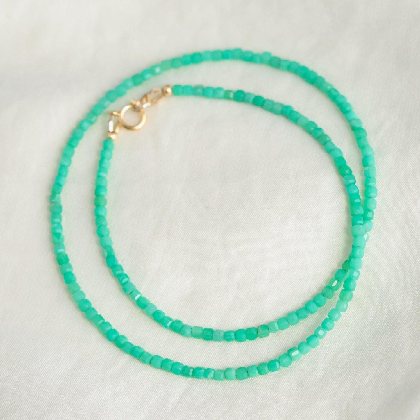 Chrysoprase Beaded Necklace - 14K