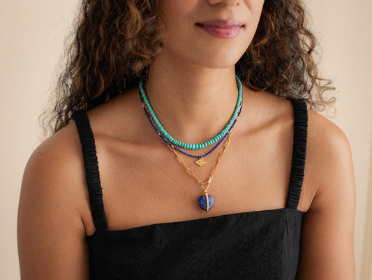 Lapis Necklace with White Topaz Heart | Genuine Lapis Lazuli Pendant | Dainty Blue Gemstone Necklace | Gift for Her