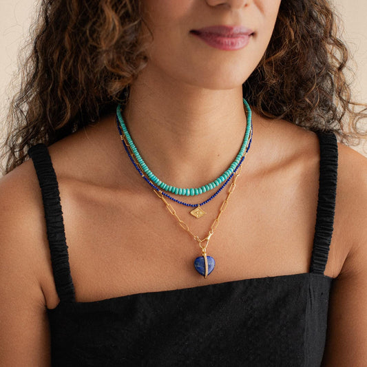 Lapis Necklace with White Topaz Heart
