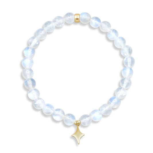 14K GOLD Rainbow Moonstone bracelet 6mm | [EBMM1020] Genuine Natural Moonstone, translucent Moonstone | Top quality rainbow moonstone 6mm