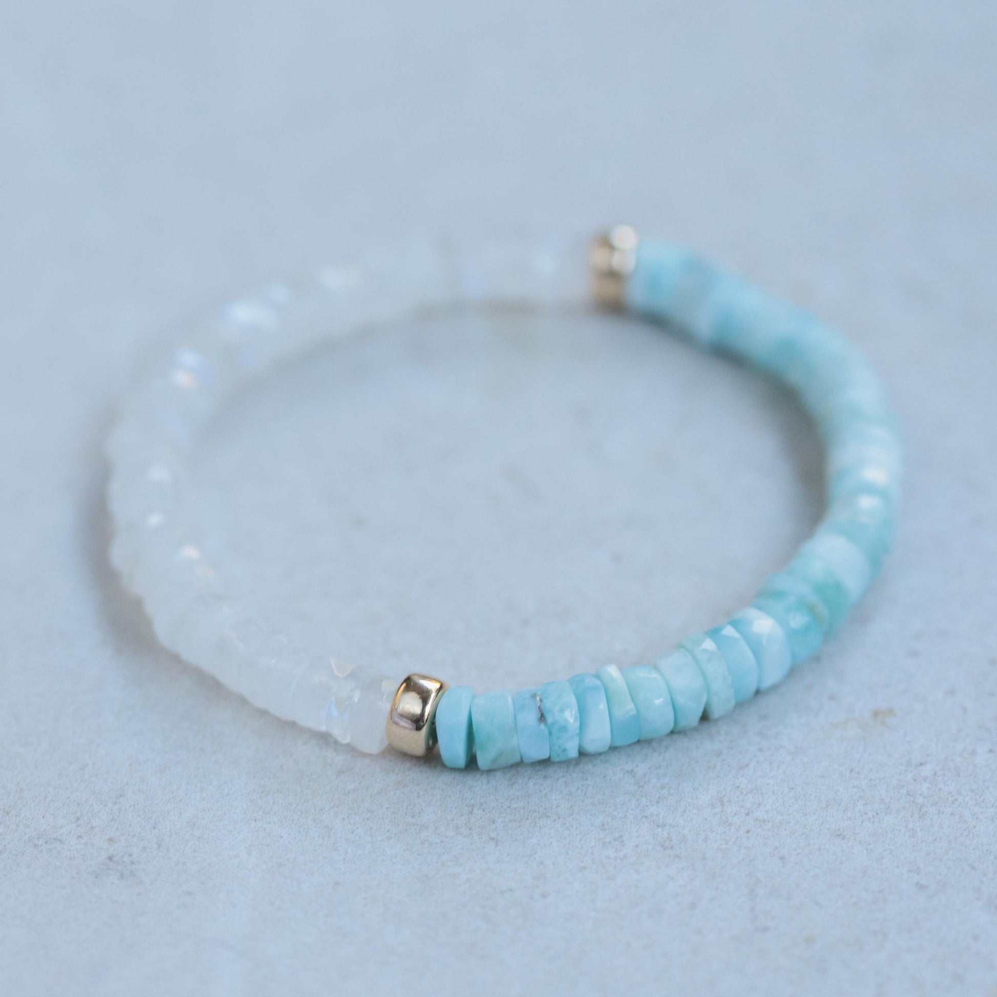 Moonstone + Larimar heishi bracelet | [] Larimar Bracelet | 100% Authentic Larimar bracelet | Lapis faceted bracelet
