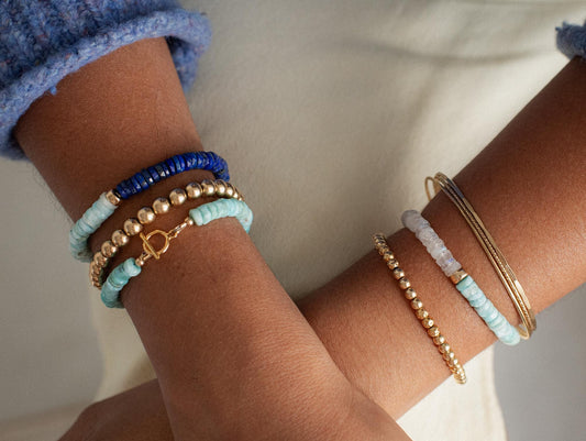 Larimar Carabiner Bracelet with White Topaz