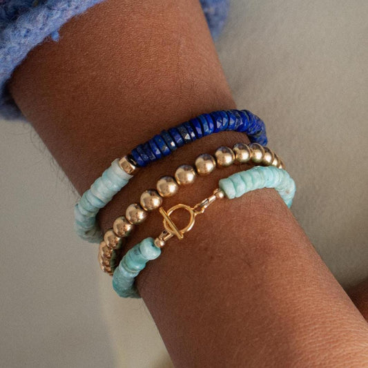 Larimar Carabiner Bracelet with White Topaz