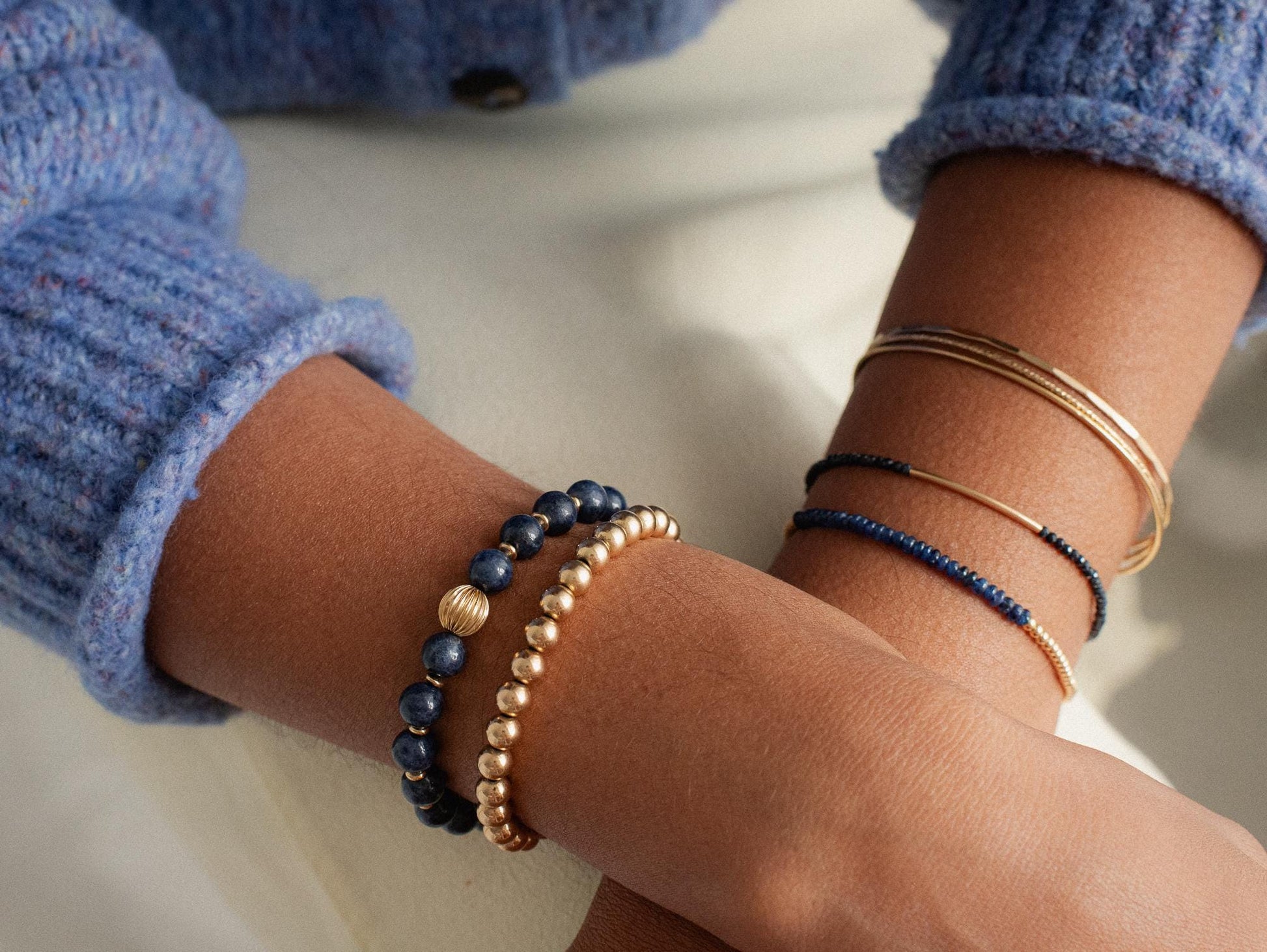 Dainty Blue Sapphire Bracelet –[EBBM1517] 2–2.5mm Faceted Sapphire, Minimal Layering Jewelry