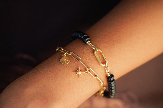 Black Onyx Carabiner Bracelet, Genuine Black Onyx Beaded Bracelet, 6mm Genuine Black Onyx gold vermeil bracelet, black onyx