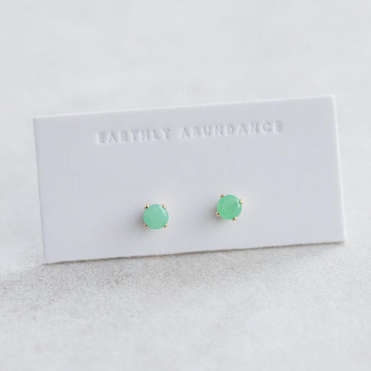14K GOLD chrysoprase earring, gemstone stud chrysoprase earrings [EECP1244], gold gemstone studs, chrysoprase earrings