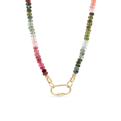Mixed Tourmaline Carabiner Necklace | Watermelon tourmaline carabiner necklace [ENMP1060] | Multi color tourmaline jewelry | Tourmaline