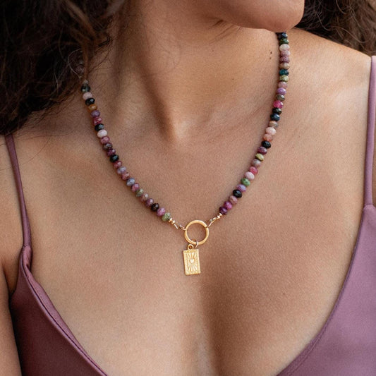 AAAA+ Mixed Tourmaline Beaded Necklace | Watermelon tourmaline necklace [ENMTP2089] | Multi color tourmaline jewelry | Tourmaline necklace