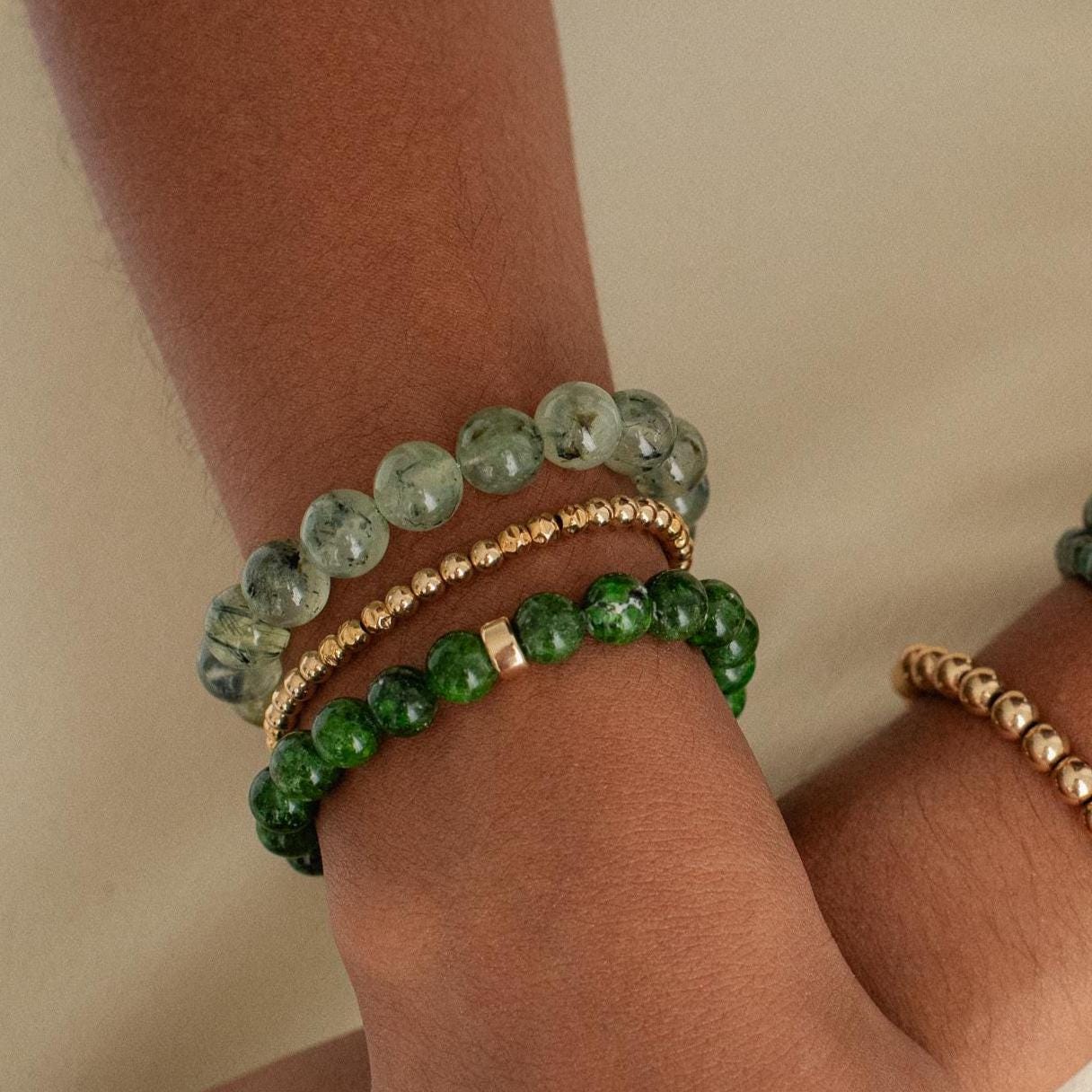 14K GOLD Prehnite beaded bracelet | Green prehnite jewelry | Beaded prehnite bracelet [EBPM1613] | Prehnite Crystal Gemstone | green