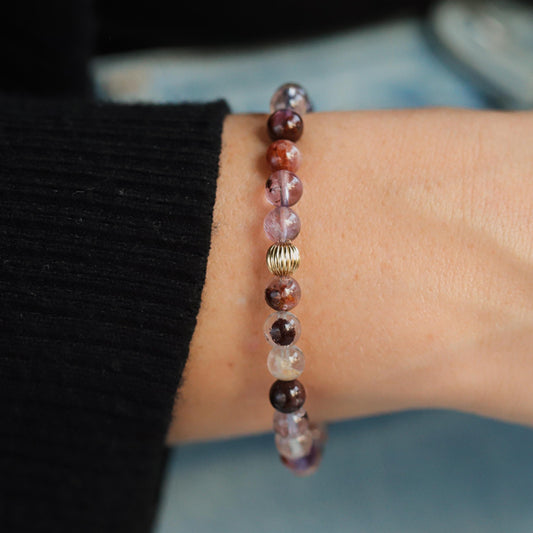 14K GOLD 6mm Auralite 23 Bracelet, Healing Crystal Bracelet, [EBAM1886] AAA auralite elastic bracelet, purple auralite 6mm bracelet