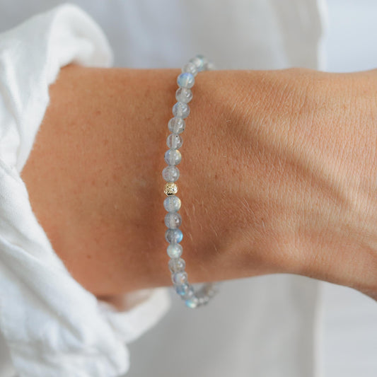 14K GOLD Labradorite Bracelet, Beaded labradorite | [EBLM1570] Elastic Stacking Jewelry, flashy labradorite Bead | labradorite *BSS *G