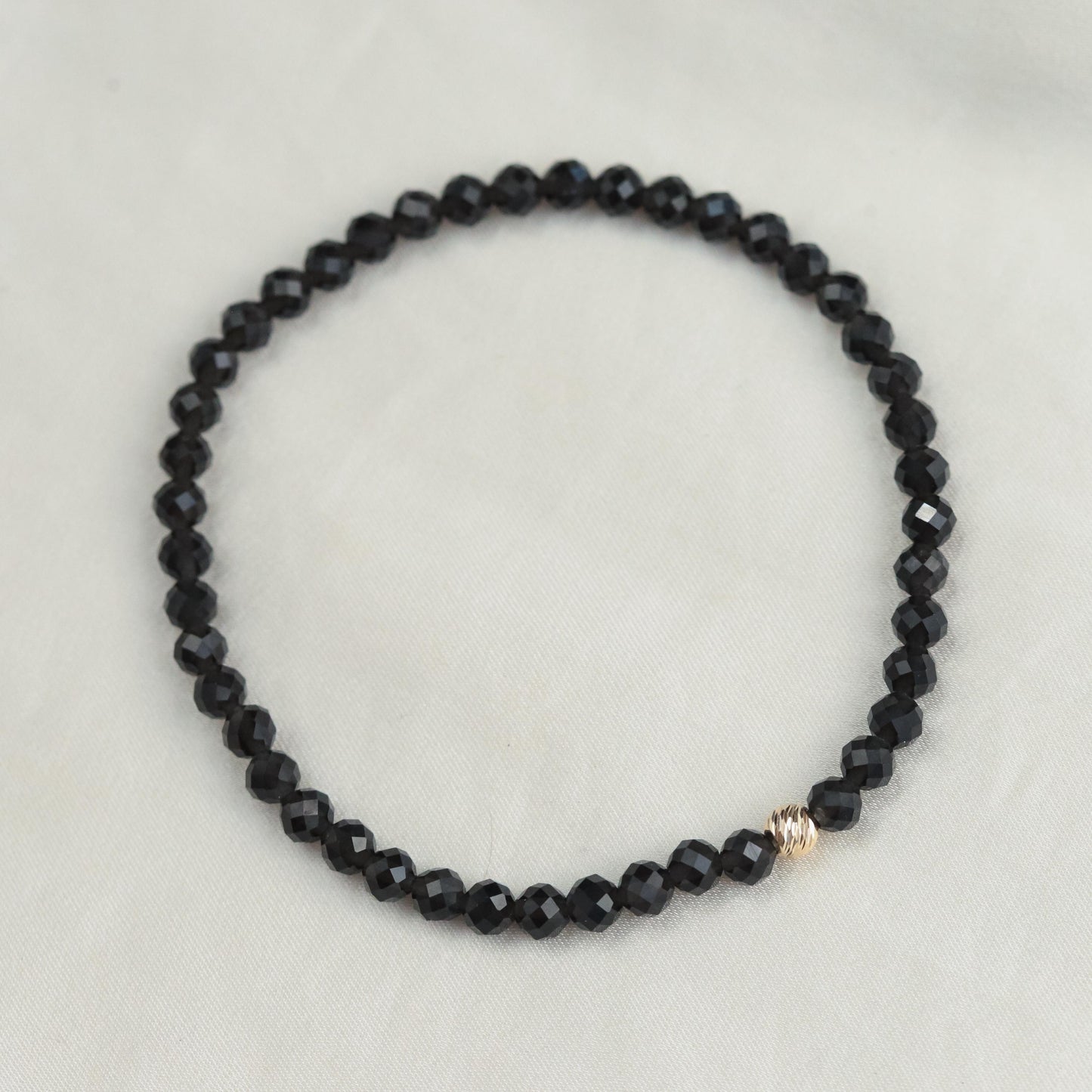 14K GOLD Black Obsidian Bracelet 4mm • Solid 14K Gold Bead • Minimalist Gemstone Bracelet • Dainty Black Crystal Jewelry • Protection