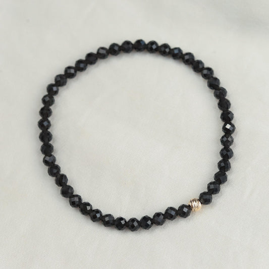 14K GOLD Black Obsidian Bracelet 4mm • Solid 14K Gold Bead • Minimalist Gemstone Bracelet • Dainty Black Crystal Jewelry • Protection