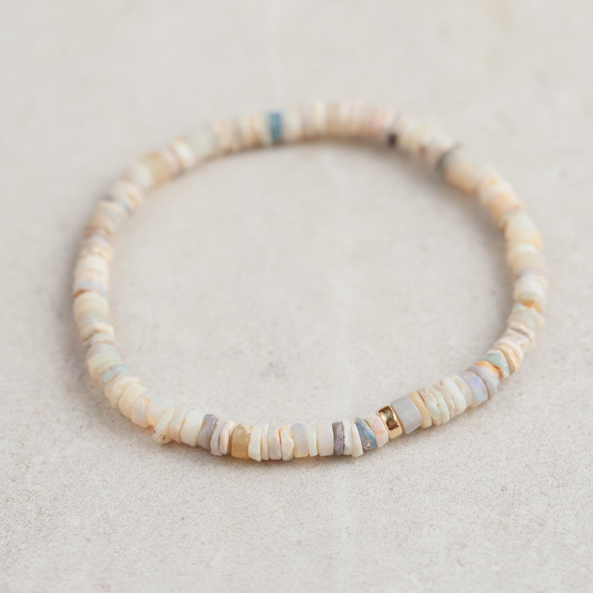 Australian Opal Heishi Bracelet 4.5mm • Sterling Silver, Gold Filled or Solid Gold Accent • Stretch Bracelet • Natural Opal Jewelry