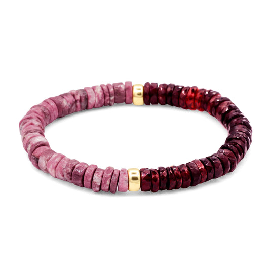Thulite & Garnet Heishi Bracelet