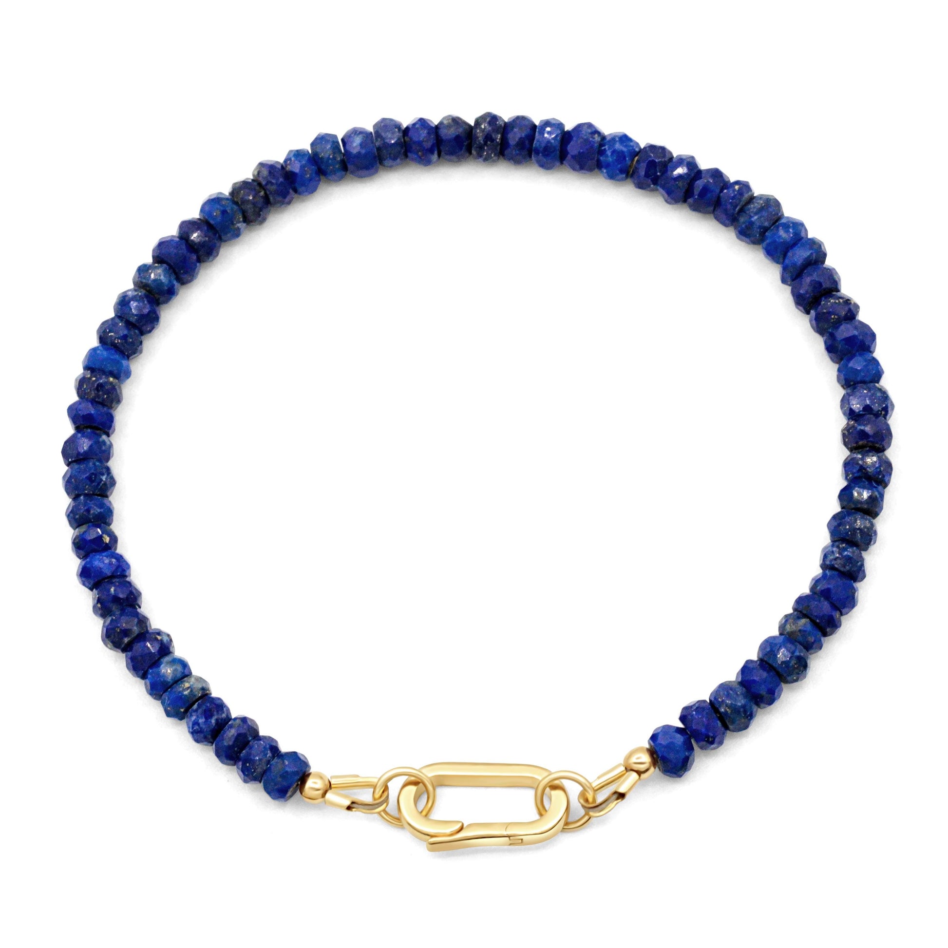 Lapis Lazuli Carabiner Bracelet • Sterling Silver, Gold Filled, or 14K Gold • Faceted Lapis Bracelet • Custom Size Jewelry Gift