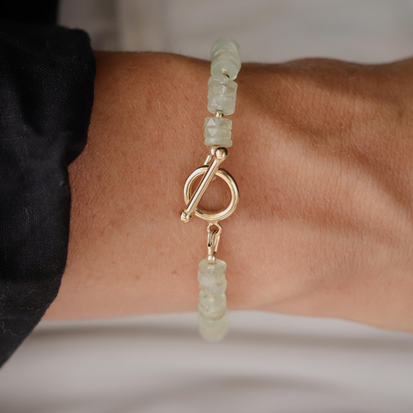 Prehnite Bracelet 5–6mm • 14K Gold Filled Toggle Clasp • Light Green Gemstone Bracelet • Custom Fit • Serene Healing Stone Jewelry