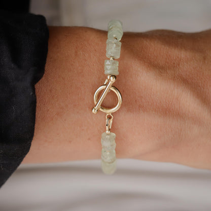 Prehnite Bracelet 5–6mm • 14K Gold Filled Toggle Clasp • Light Green Gemstone Bracelet • Custom Fit • Serene Healing Stone Jewelry