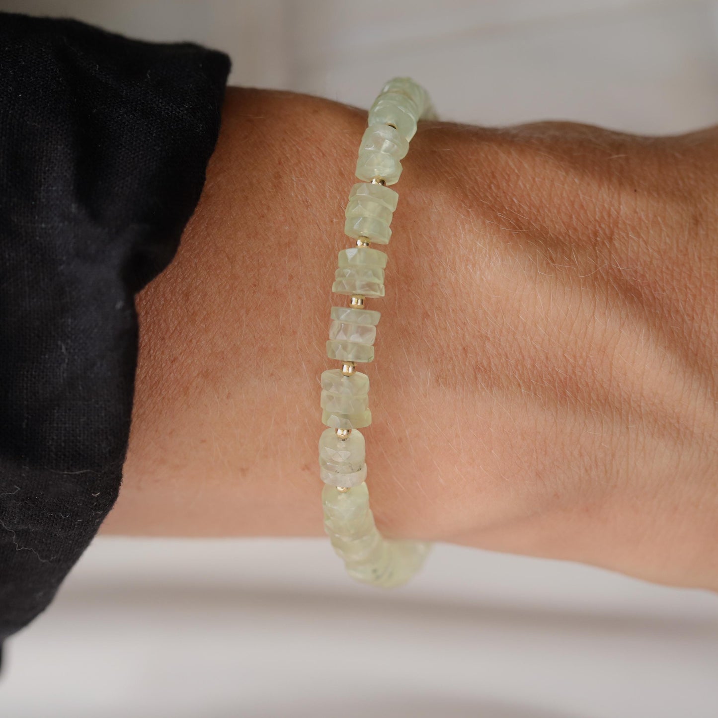 Prehnite Bracelet 5–6mm • 14K Gold Filled Toggle Clasp • Light Green Gemstone Bracelet • Custom Fit • Serene Healing Stone Jewelry
