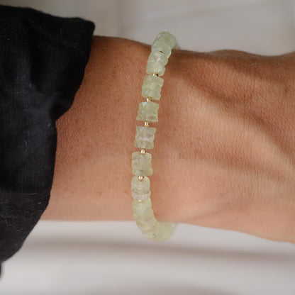 Prehnite Bracelet 5–6mm • 14K Gold Filled Toggle Clasp • Light Green Gemstone Bracelet • Custom Fit • Serene Healing Stone Jewelry