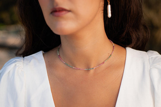 Dainty Mixed Tourmaline Beaded Necklace