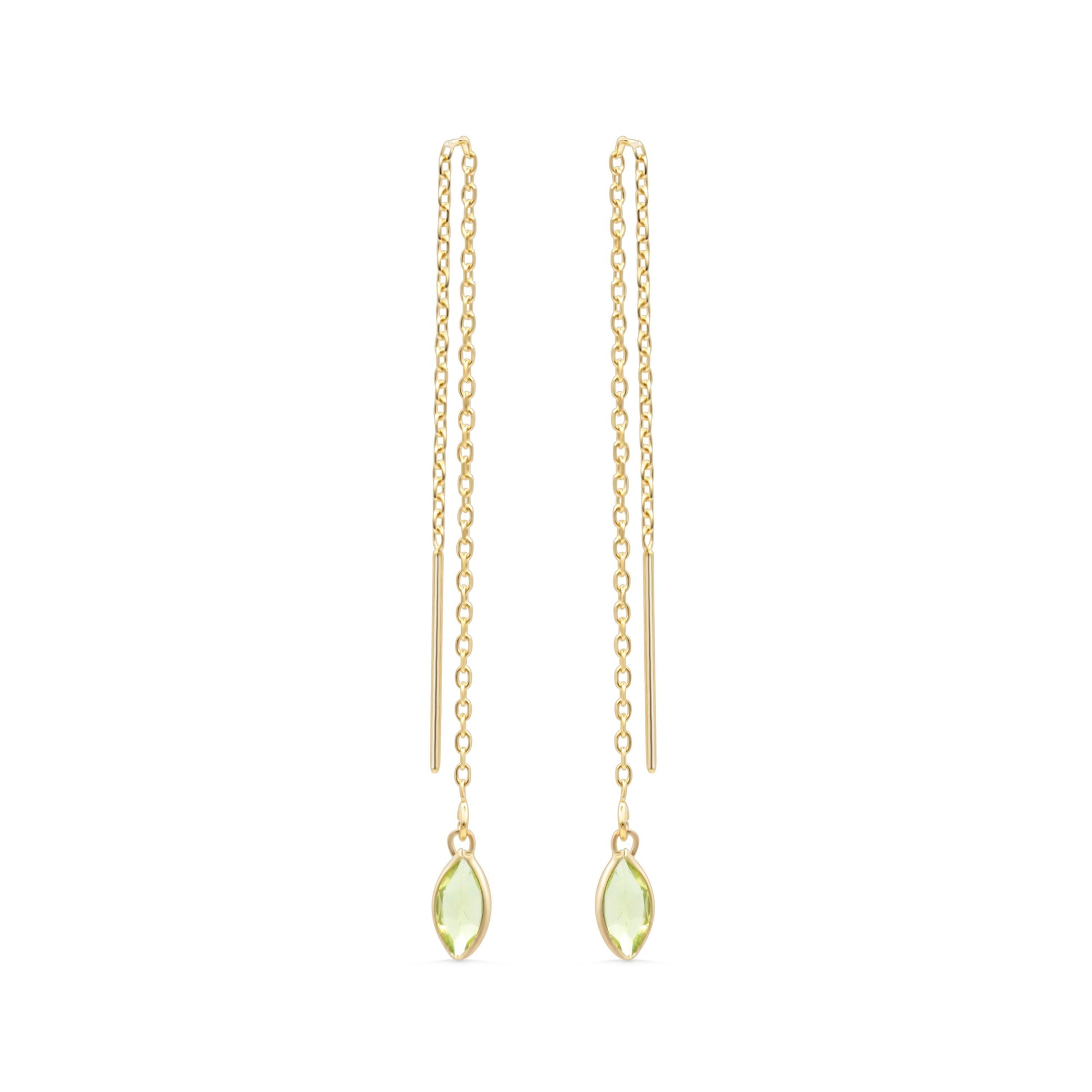Solid 14K Gold Peridot Threader Earrings – Marquise Shape