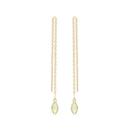 Solid 14K Gold Peridot Threader Earrings – Marquise Shape