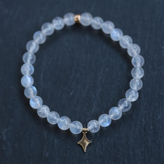 14K GOLD Rainbow Moonstone bracelet 6mm | [EBMM1020] Genuine Natural Moonstone, translucent Moonstone | Top quality rainbow moonstone 6mm