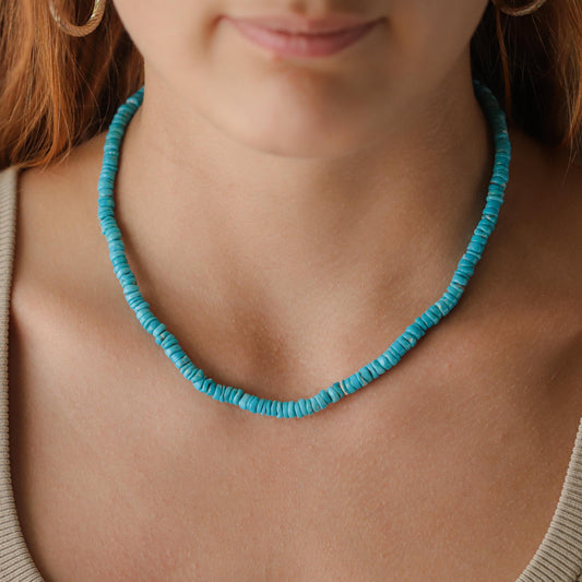 Sleeping Beauty Heishi Necklace - 14K