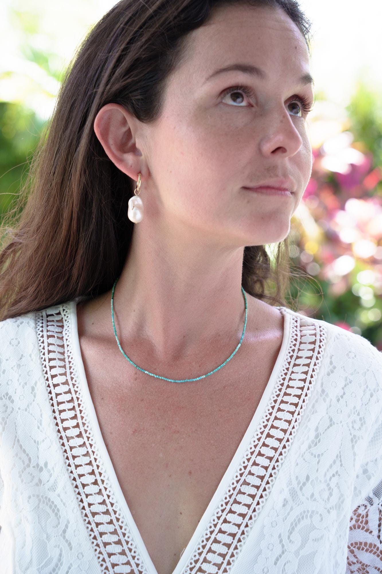 Baroque pearl hoops - 14K