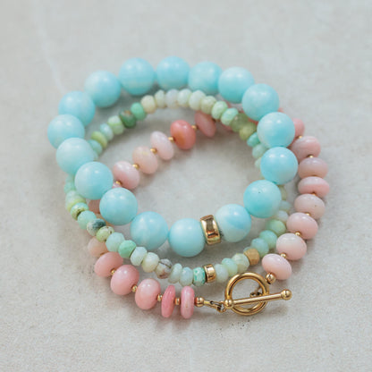 STACK Hemimorphite Opal Bracelet Stack – Pink Opal & Peruvian Opal, 14K Gold Filled, Custom Size