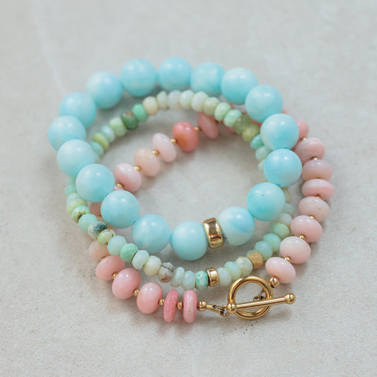 STACK Hemimorphite Opal Bracelet Stack – Pink Opal & Peruvian Opal, 14K Gold Filled, Custom Size