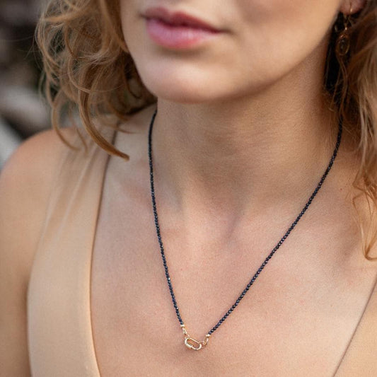 Blue Sapphire carabiner necklace - 14K