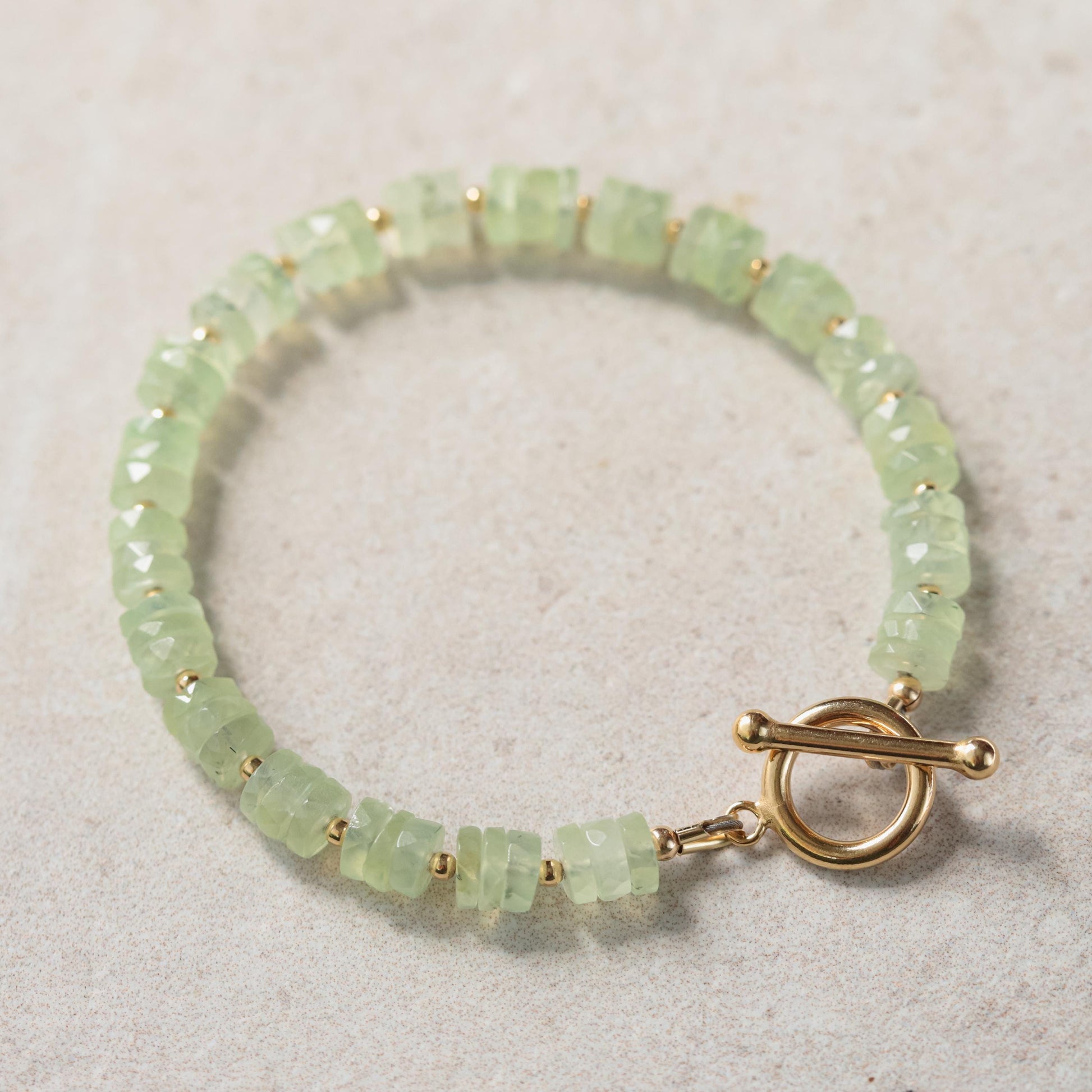 Prehnite Bracelet 5–6mm • 14K Gold Filled Toggle Clasp • Light Green Gemstone Bracelet • Custom Fit • Serene Healing Stone Jewelry