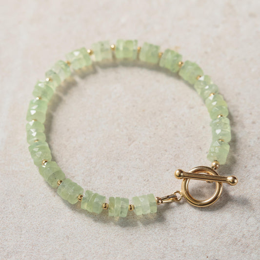 Prehnite Bracelet 5–6mm • 14K Gold Filled Toggle Clasp • Light Green Gemstone Bracelet • Custom Fit • Serene Healing Stone Jewelry