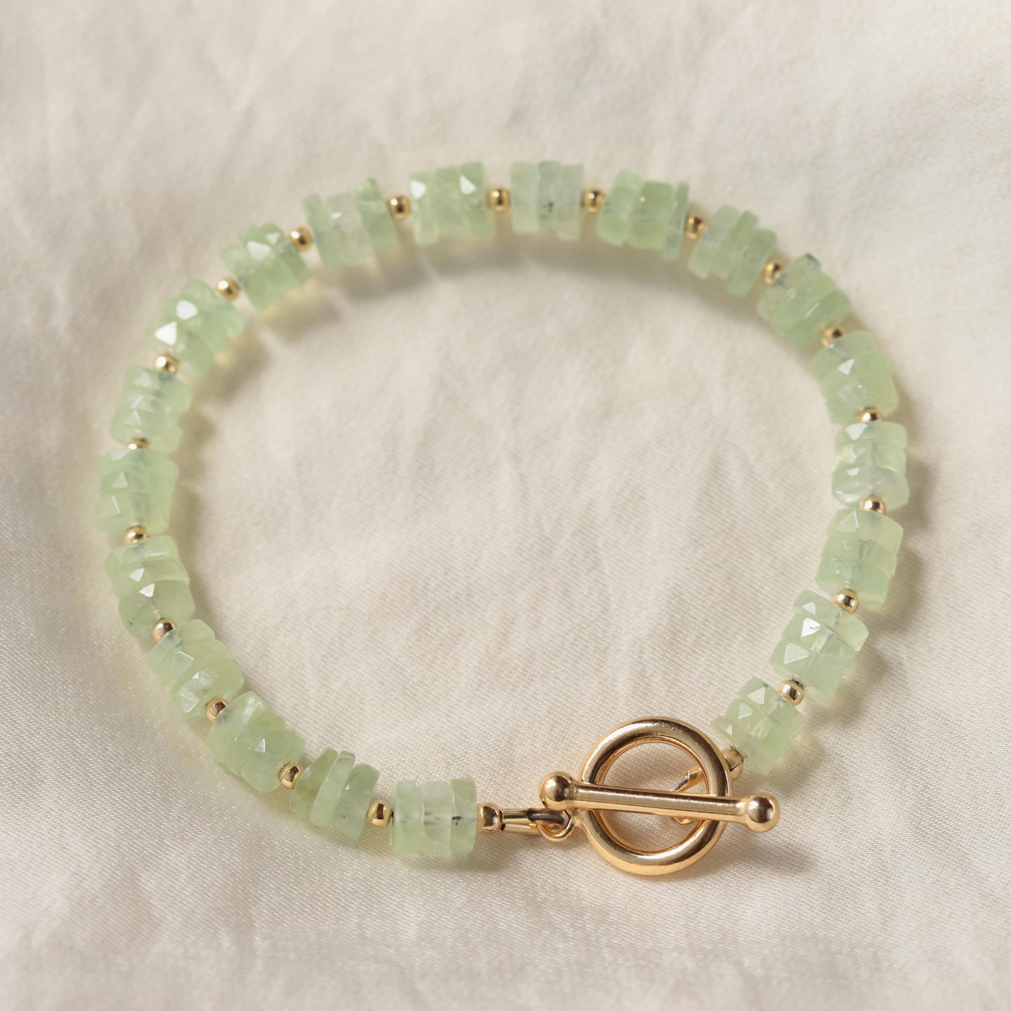 Prehnite Bracelet 5–6mm • 14K Gold Filled Toggle Clasp • Light Green Gemstone Bracelet • Custom Fit • Serene Healing Stone Jewelry