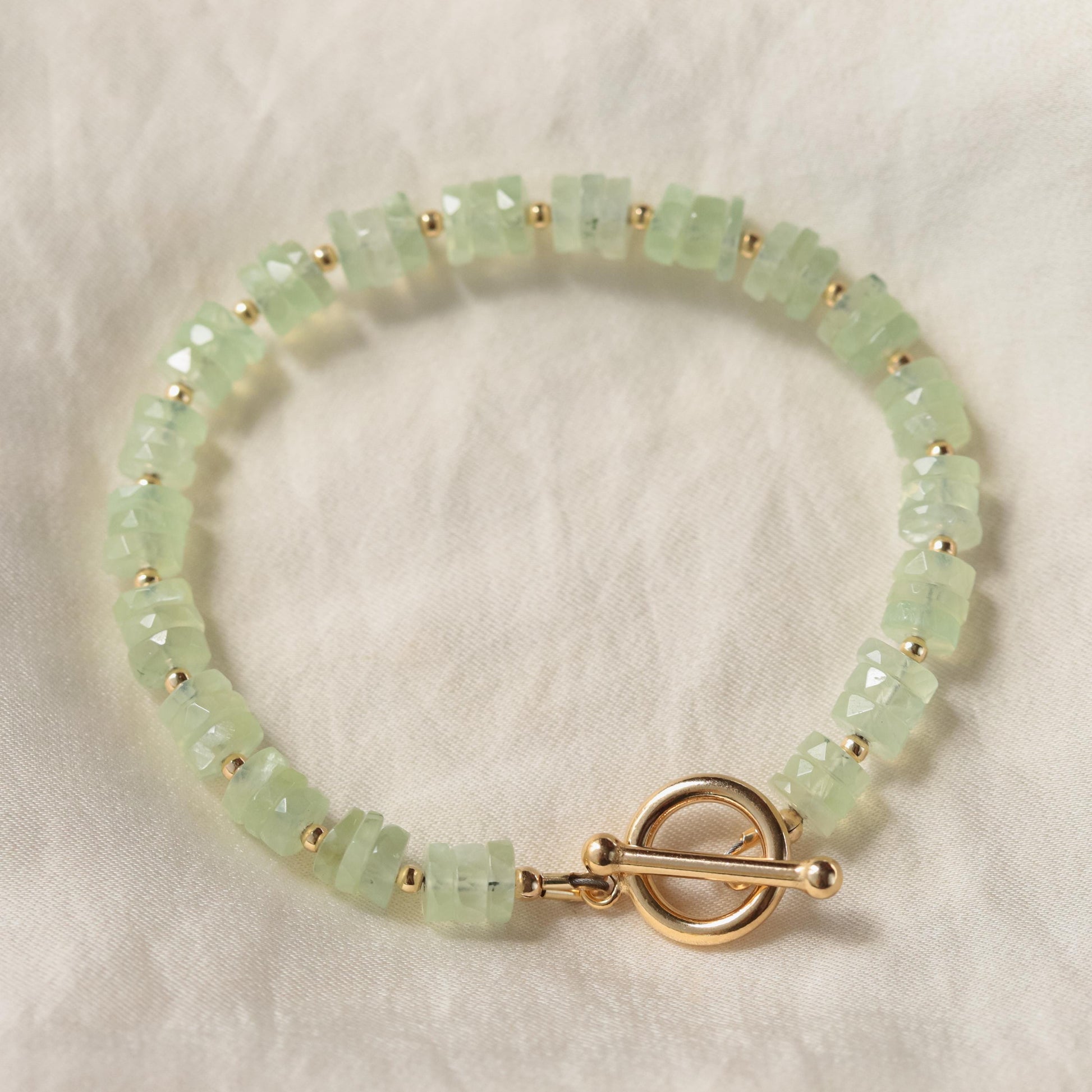 Prehnite Bracelet 5–6mm • 14K Gold Filled Toggle Clasp • Light Green Gemstone Bracelet • Custom Fit • Serene Healing Stone Jewelry