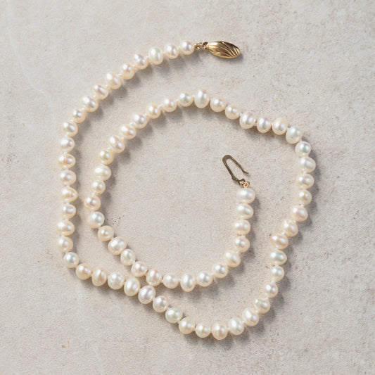 14K GOLD Knotted Pearl necklace | Pearl necklace 14K gold | Boho freshwater pearl necklace | pearl necklace gold