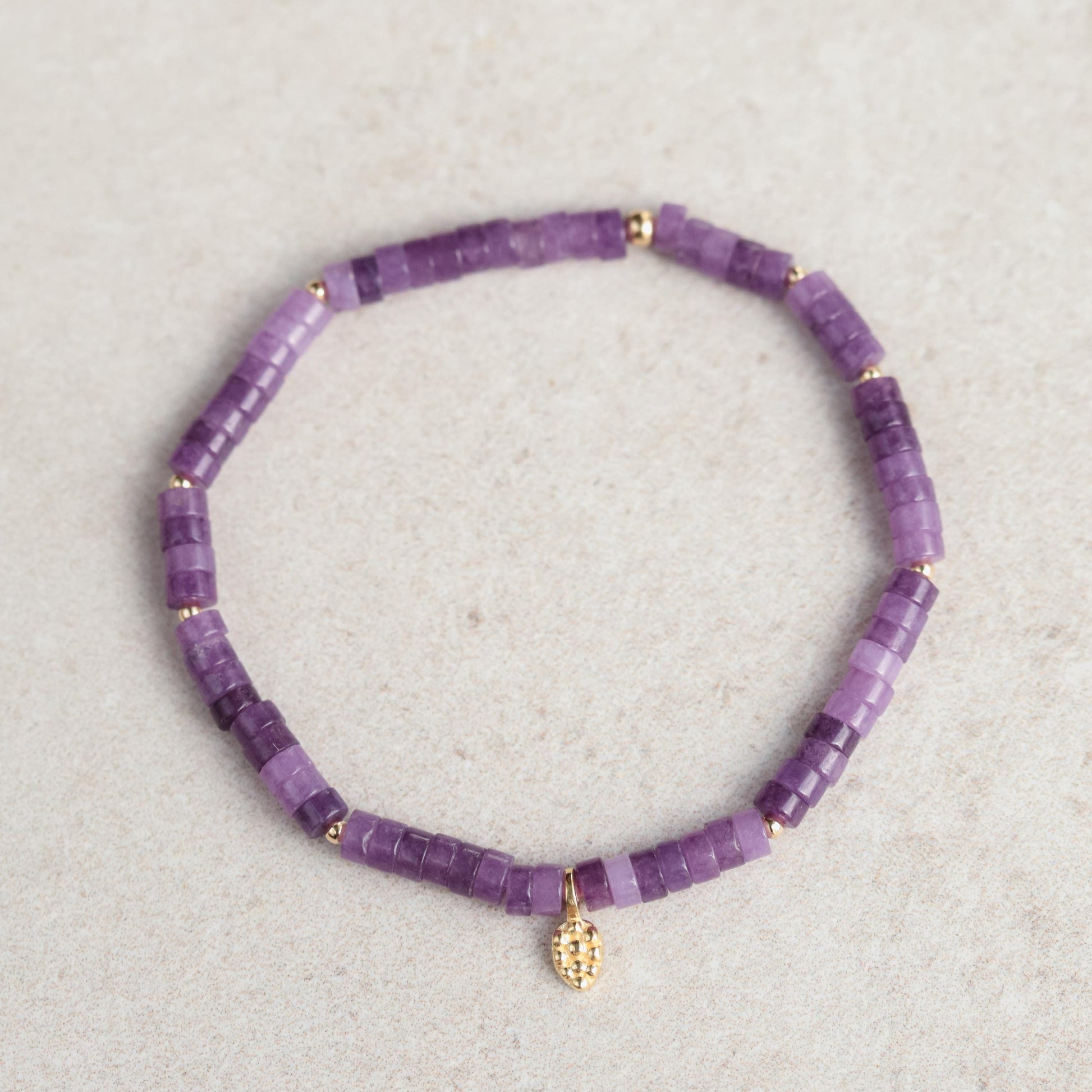 Lepidolite Heishi Bracelet 4mm – Genuine Purple Gemstone Stretch Bracelet, Calm & Stress Relief Jewelry