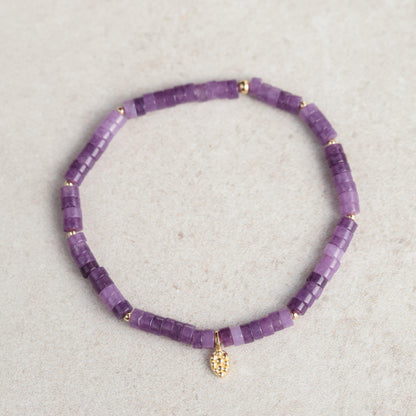 Lepidolite mosaic bracelet with colorful stone pieces and metal accents, handmade by Earthly Abundance.