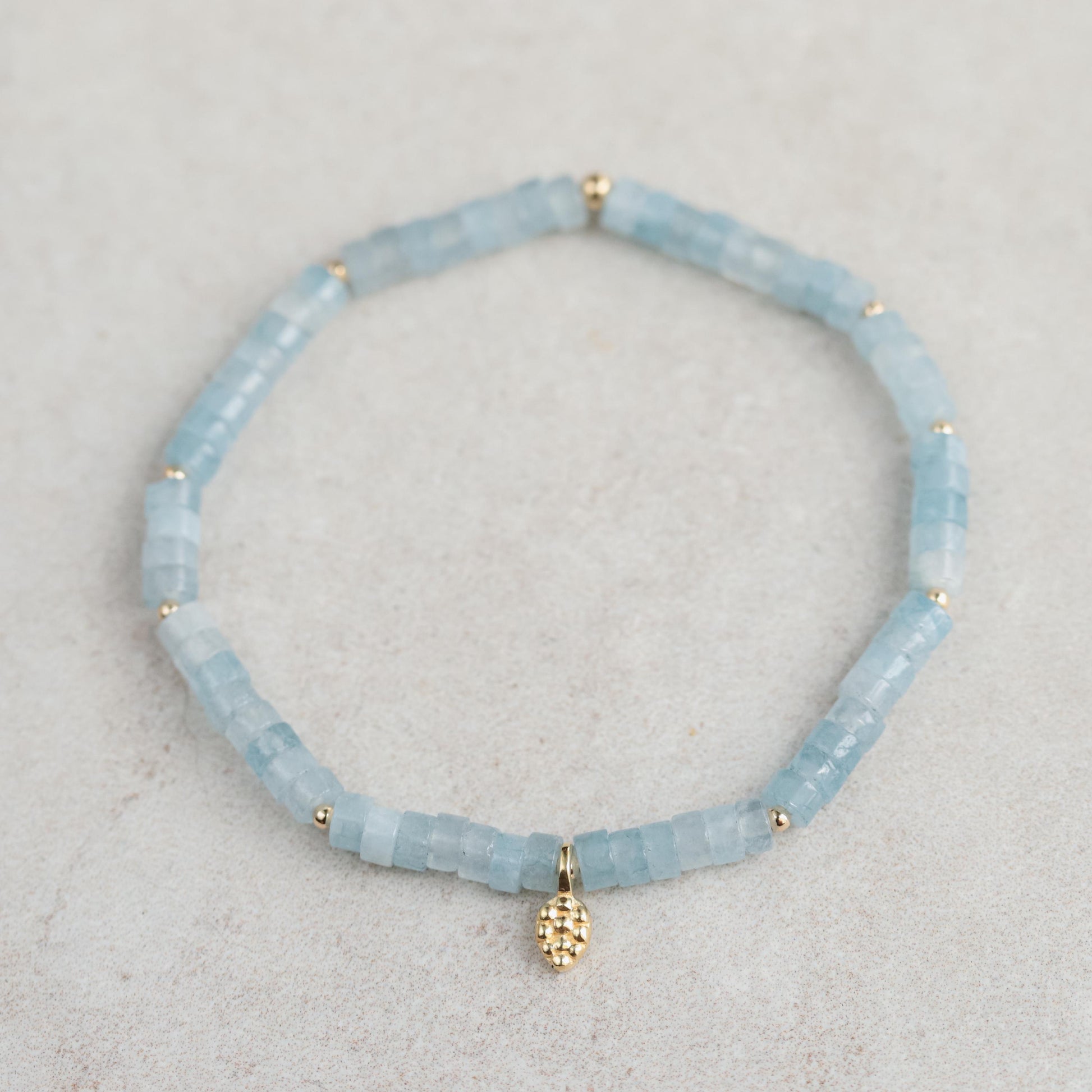Aquamarine Heishi Bracelet 4mm – Genuine Blue Gemstone Stretch Bracelet, Calm Stacking Jewelry