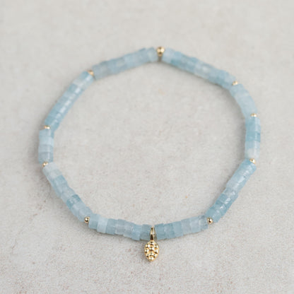 Aquamarine Heishi Bracelet 4mm – Genuine Blue Gemstone Stretch Bracelet, Calm Stacking Jewelry