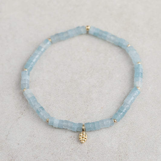 Aquamarine Heishi Bracelet 4mm – Genuine Blue Gemstone Stretch Bracelet, Calm Stacking Jewelry