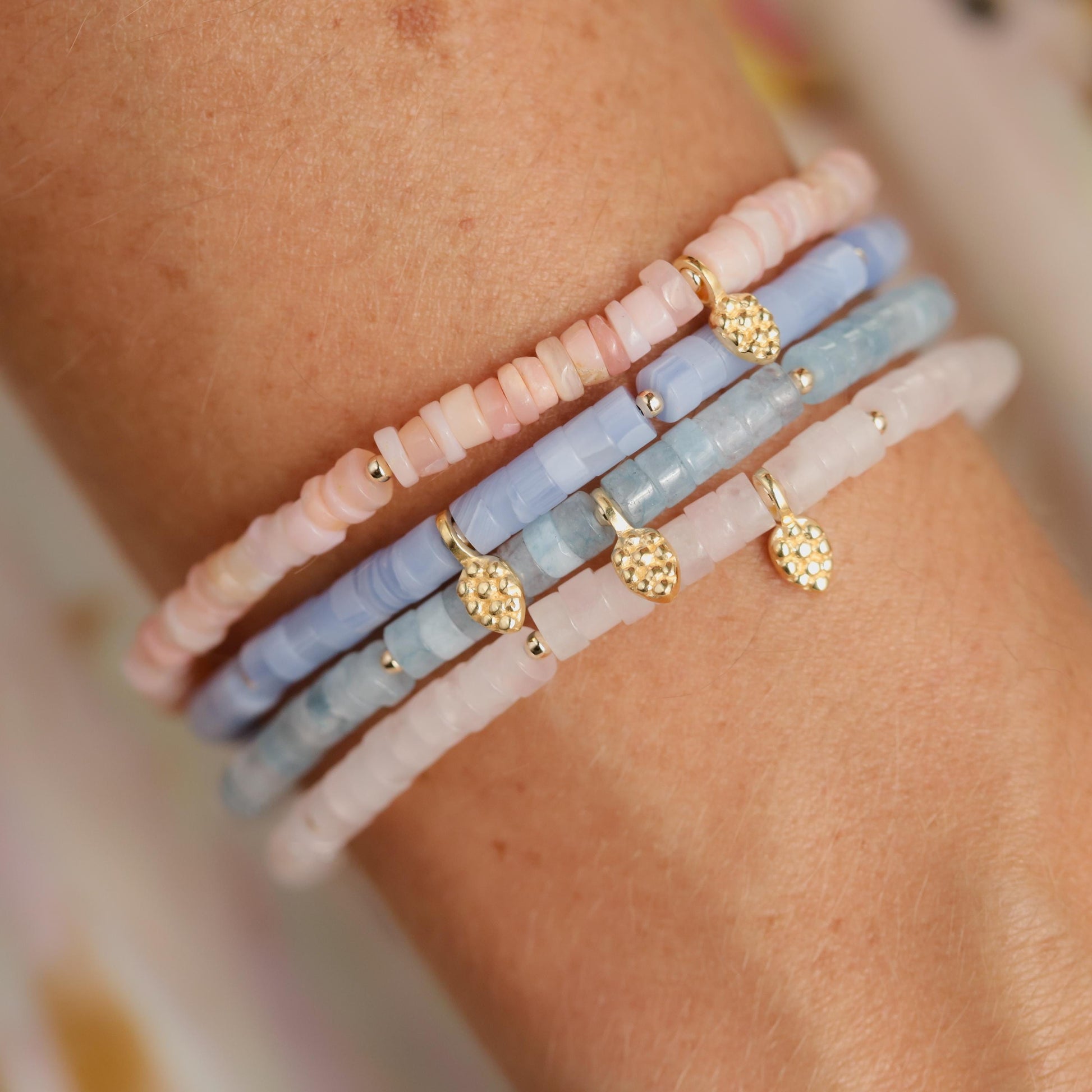 Aquamarine Heishi Bracelet 4mm – Genuine Blue Gemstone Stretch Bracelet, Calm Stacking Jewelry