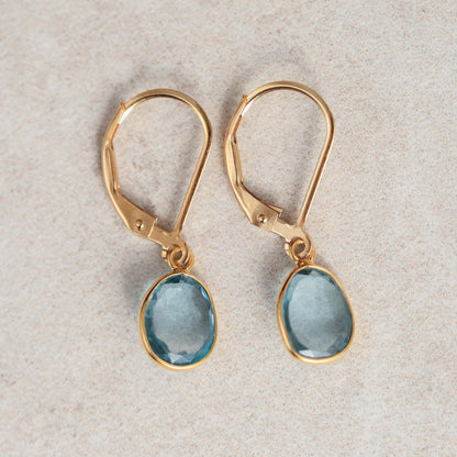 London Blue Topaz Leverback Earrings - 14K