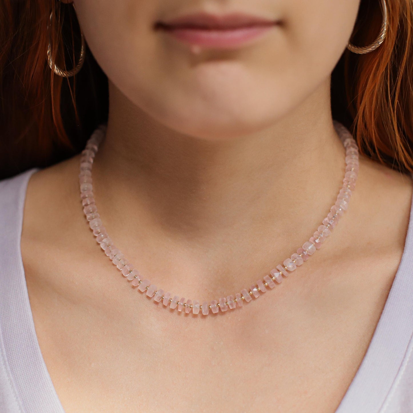Rose quartz Necklace | Rose quartz necklace [ENRM1459_Sdip] | Rose quartz Faceted Rondelle Beads Necklace | June birthstone #0339